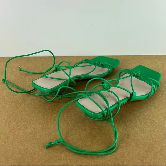 VERONICA BEARD GREEN LEATHER STRAPPY SANDALS