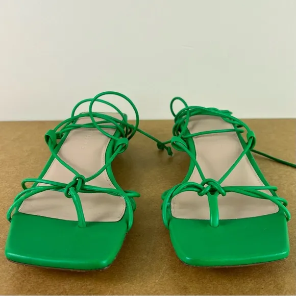 VERONICA BEARD GREEN LEATHER STRAPPY SANDALS