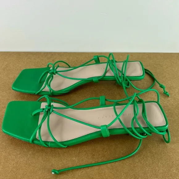VERONICA BEARD GREEN LEATHER STRAPPY SANDALS