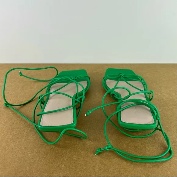 VERONICA BEARD GREEN LEATHER STRAPPY SANDALS