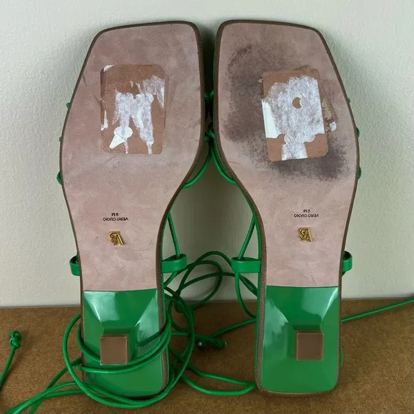 VERONICA BEARD GREEN LEATHER STRAPPY SANDALS