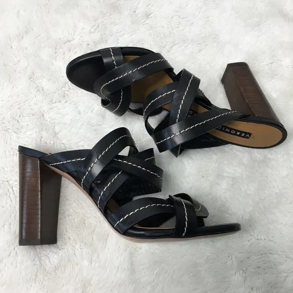 Veronica Beard Womens Black Leather Strappy Sandals Size 38