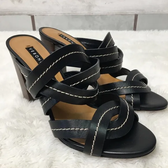 Veronica Beard Womens Black Leather Strappy Sandals Size 38