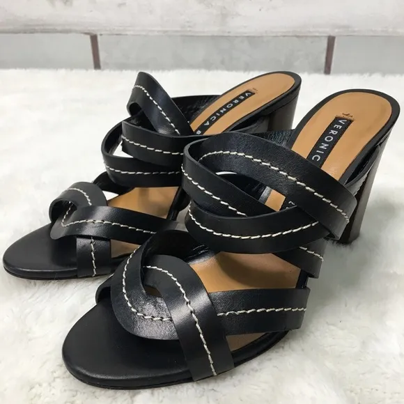 Veronica Beard Womens Black Leather Strappy Sandals Size 38