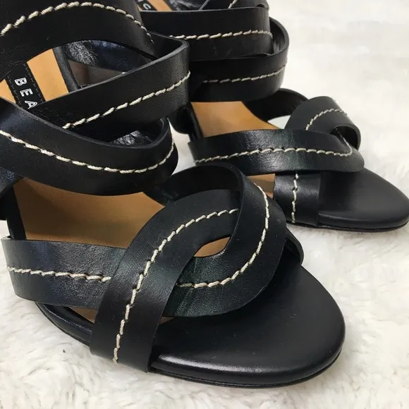 Veronica Beard Womens Black Leather Strappy Sandals Size 38