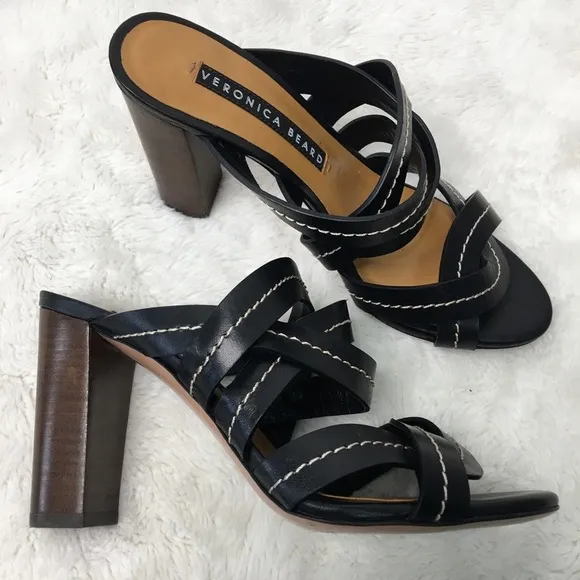 Veronica Beard Womens Black Leather Strappy Sandals Size 38