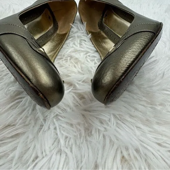 Versace Jeans Couture Metallic Round Toe Pebbled Leather Heeled Pumps