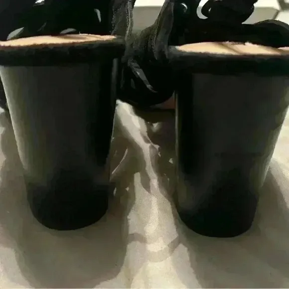 Via Spiga Black Suede Ankle Strap Sandal Heels Open Toe Size 9M Cutout Shoes