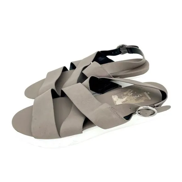 Via Spiga Grey Leather Sandals Cross Strap Buckle SZ 10 New