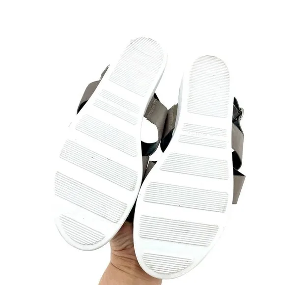Via Spiga Grey Leather Sandals Cross Strap Buckle SZ 10 New