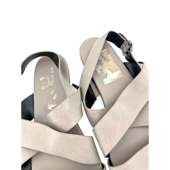 Via Spiga Grey Leather Sandals Cross Strap Buckle SZ 10 New