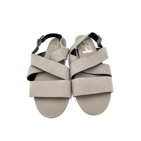 Via Spiga Grey Leather Sandals Cross Strap Buckle SZ 10 New