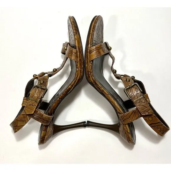 Via Spiga Italy Brown Floral Tooled Strappy Heel Sandals