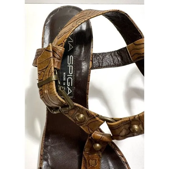 Via Spiga Italy Brown Floral Tooled Strappy Heel Sandals