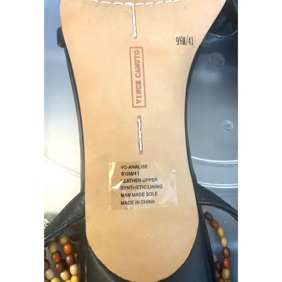 Vince Camuto Analise Sandal Black Strappy Sandals with Beaded Ankle Wrap WMS 9.5
