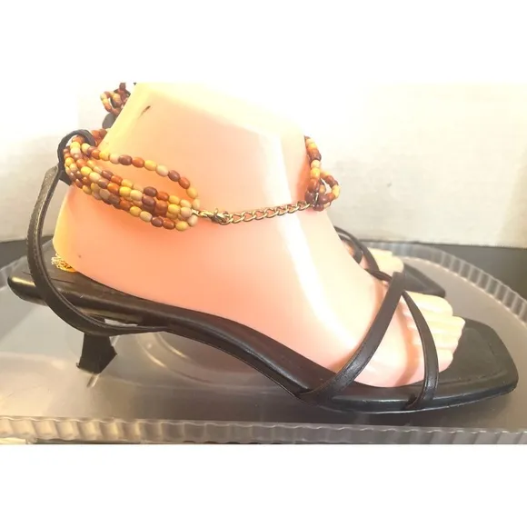 Vince Camuto Analise Sandal Black Strappy Sandals with Beaded Ankle Wrap WMS 9.5