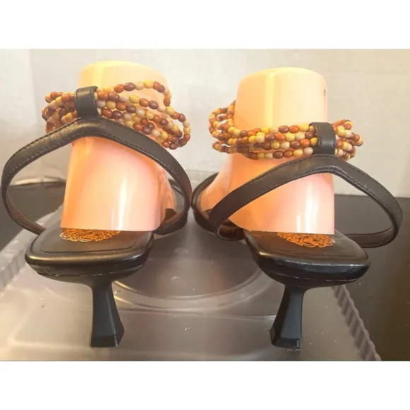 Vince Camuto Analise Sandal Black Strappy Sandals with Beaded Ankle Wrap WMS 9.5
