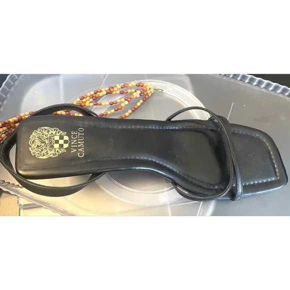 Vince Camuto Analise Sandal Black Strappy Sandals with Beaded Ankle Wrap WMS 9.5