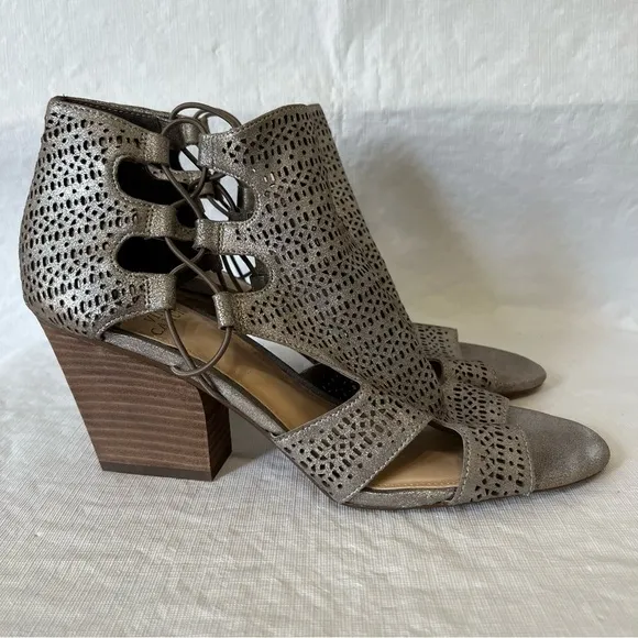 Vince Camuto Corbina Metallic Leather Heeled Open Toe Shoes