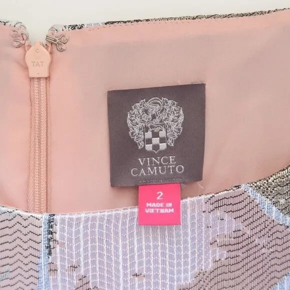 Vince Camuto Pink, Metallic &amp; Black Cap Sleeve Jacquard Fit &amp; Flare Mini Dress 2