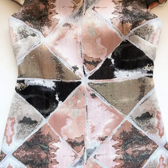 Vince Camuto Pink, Metallic &amp; Black Cap Sleeve Jacquard Fit &amp; Flare Mini Dress 2