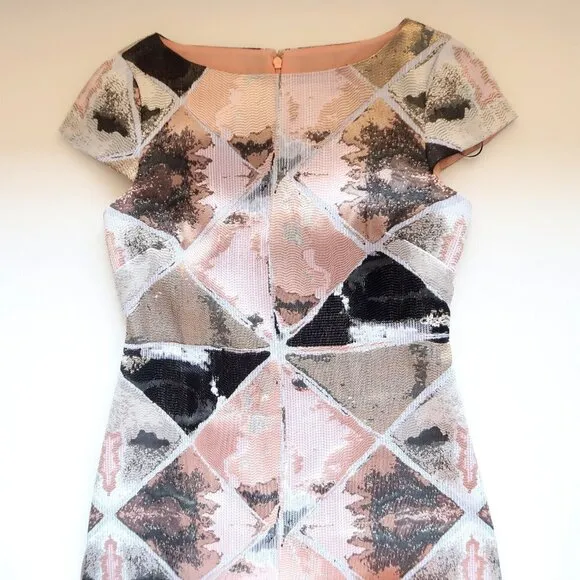 Vince Camuto Pink, Metallic &amp; Black Cap Sleeve Jacquard Fit &amp; Flare Mini Dress 2