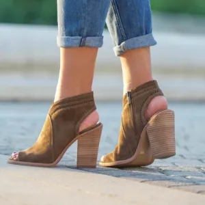 Vince Camuto Women Koral Leather Open Toe Heels shoes Ankle boot sz 9M
