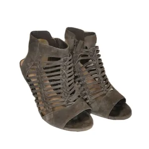 Vince Camuto Women's Shoes Bootie Sandals Peep Toe Gray Leather Size 7 Zipper