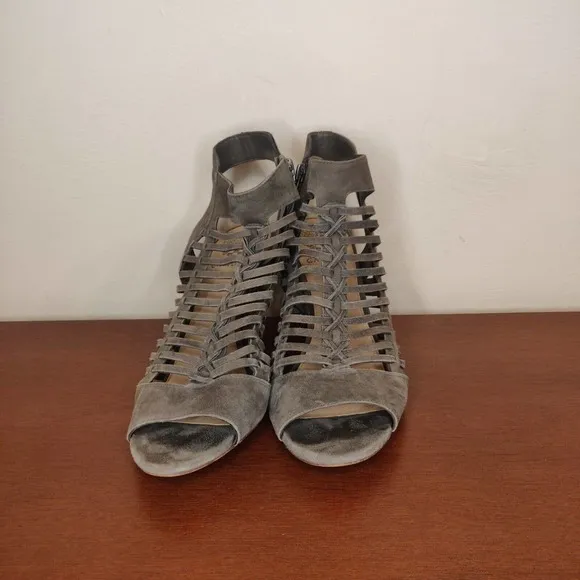 Vince Camuto Women's Shoes Bootie Sandals Peep Toe Gray Leather Size 7 Zipper