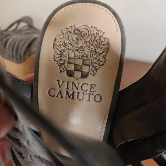 Vince Camuto Women's Shoes Bootie Sandals Peep Toe Gray Leather Size 7 Zipper