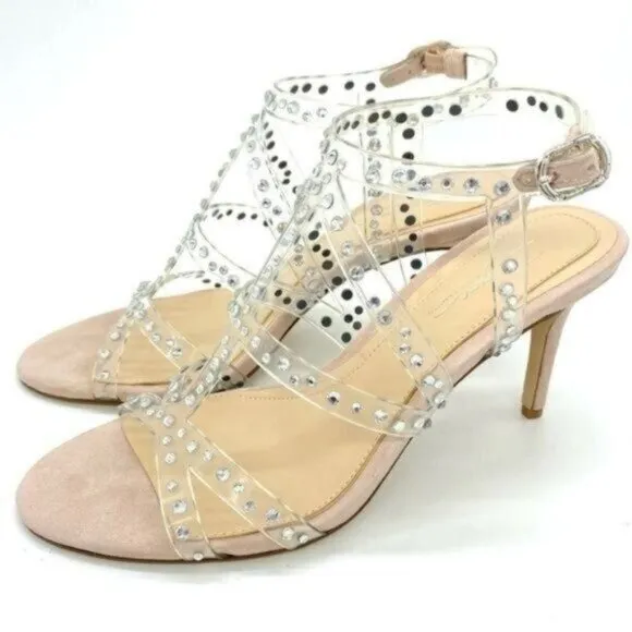 Vince Camuto Womens Imagine  Rhinestone Leather Open Toe Heels Sandals