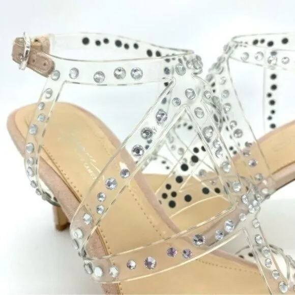 Vince Camuto Womens Imagine  Rhinestone Leather Open Toe Heels Sandals