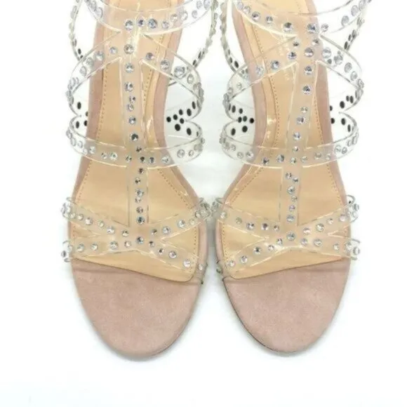 Vince Camuto Womens Imagine  Rhinestone Leather Open Toe Heels Sandals