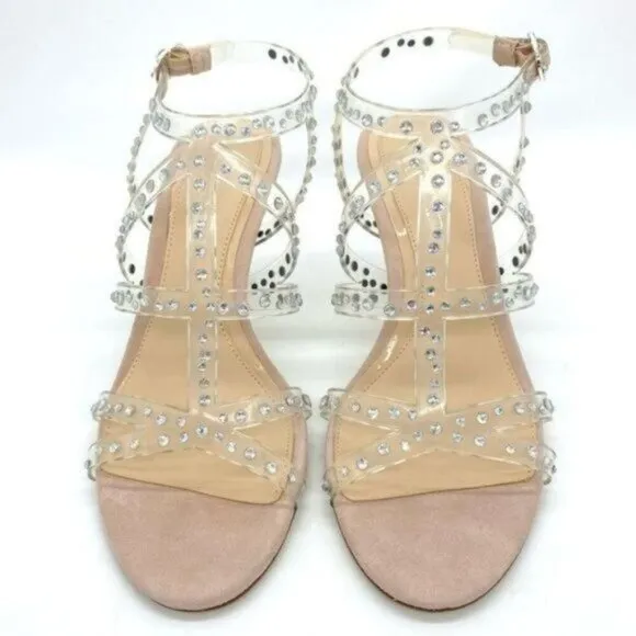 Vince Camuto Womens Imagine  Rhinestone Leather Open Toe Heels Sandals