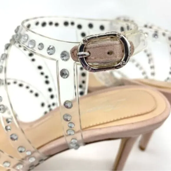 Vince Camuto Womens Imagine  Rhinestone Leather Open Toe Heels Sandals