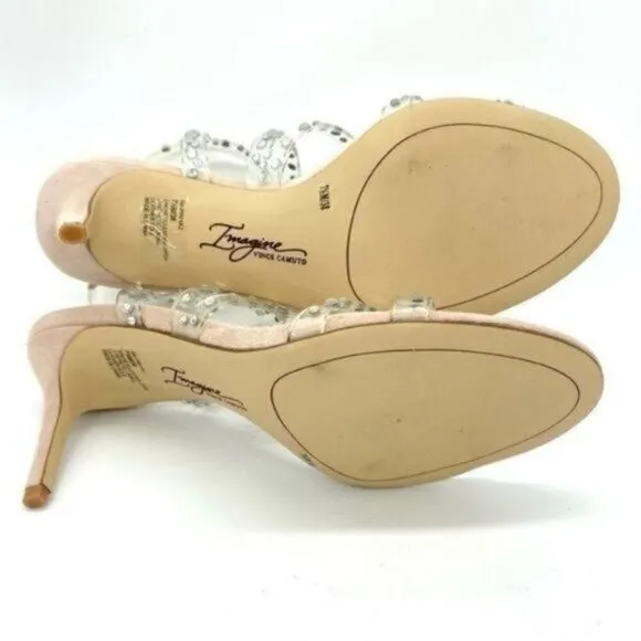 Vince Camuto Womens Imagine  Rhinestone Leather Open Toe Heels Sandals