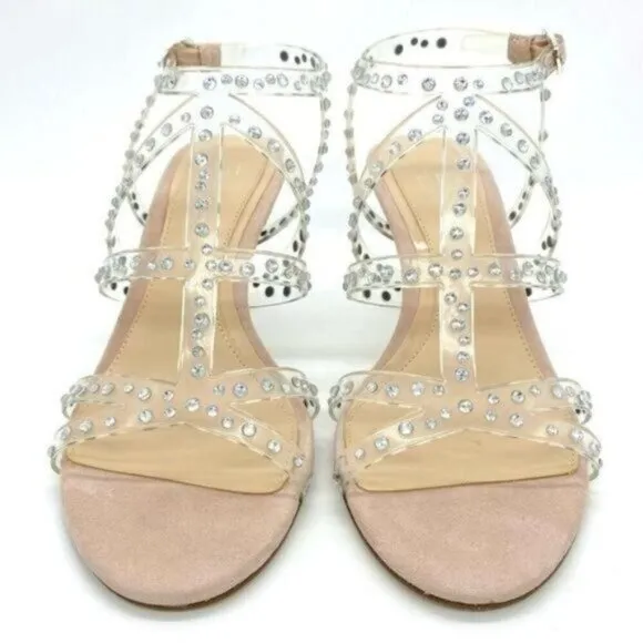 Vince Camuto Womens Imagine  Rhinestone Leather Open Toe Heels Sandals