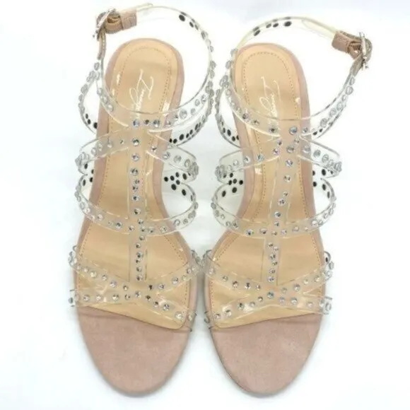 Vince Camuto Womens Imagine  Rhinestone Leather Open Toe Heels Sandals
