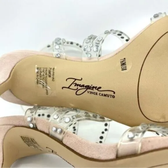 Vince Camuto Womens Imagine  Rhinestone Leather Open Toe Heels Sandals