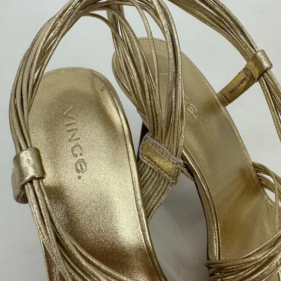 Vince Qala Strappy Leather High Heel Sandals Champagne Gold Metallic Size 5.5