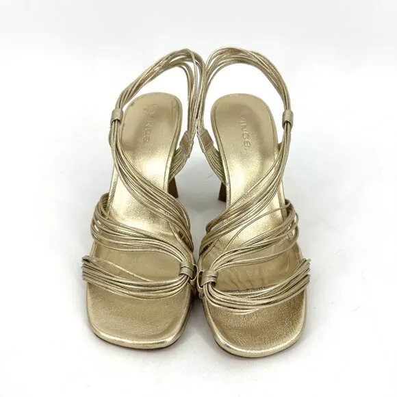 Vince Qala Strappy Leather High Heel Sandals Champagne Gold Metallic Size 5.5
