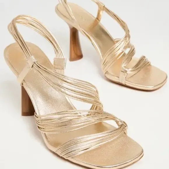 Vince Qala Strappy Leather High Heel Sandals Champagne Gold Metallic Size 5.5