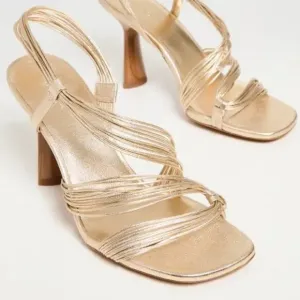Vince Qala Strappy Leather High Heel Sandals Champagne Gold Metallic Size 5.5