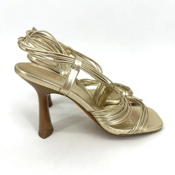 Vince Qala Strappy Leather High Heel Sandals Champagne Gold Metallic Size 5.5