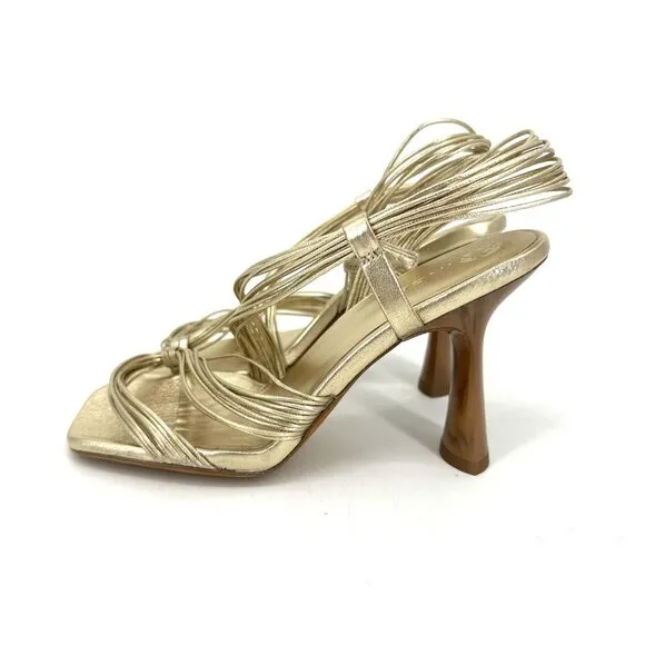Vince Qala Strappy Leather High Heel Sandals Champagne Gold Metallic Size 5.5