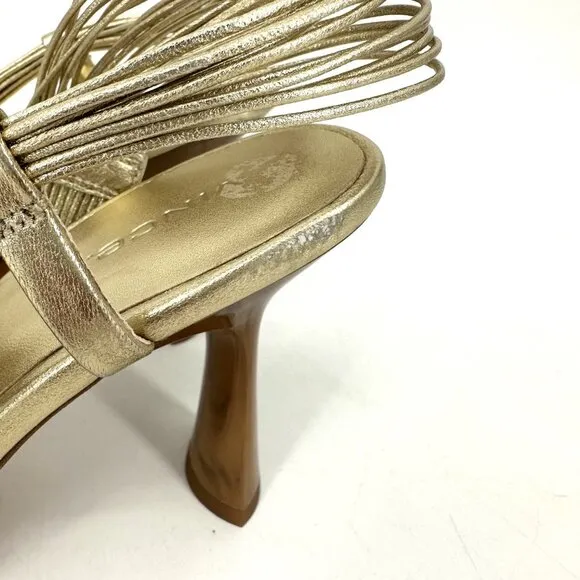 Vince Qala Strappy Leather High Heel Sandals Champagne Gold Metallic Size 5.5