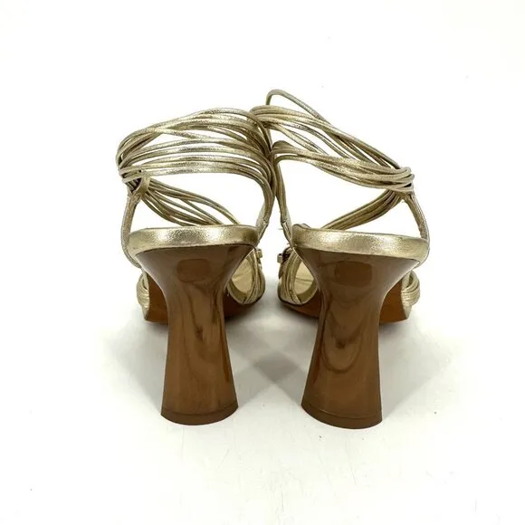 Vince Qala Strappy Leather High Heel Sandals Champagne Gold Metallic Size 5.5