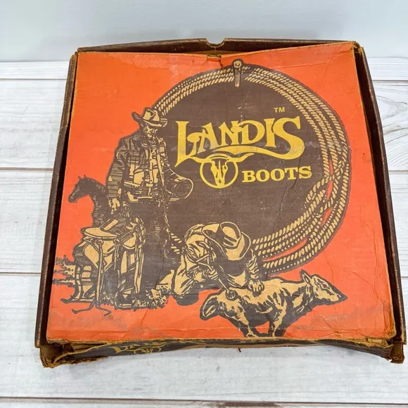 Vintage 1987 Landis Leather Western Biker Boots in Original Box Made in the USA