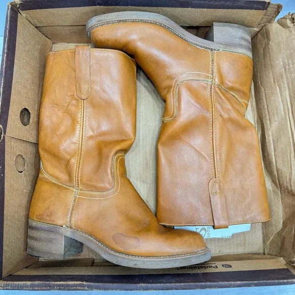 Vintage 1987 Landis Leather Western Biker Boots in Original Box Made in the USA