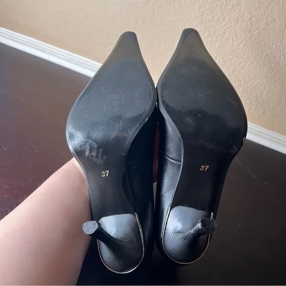 Vintage 1990's (EU 37) Maccioni Black Leather Pumps, High Heeled Shoes, 90's